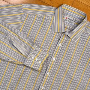 Turnbull & Asser London Striped Dress Shirt 17.5 44cm Blue Yellow